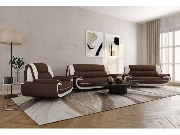 Kaiser Möbel Sofagarnitur 3+2+1, stoff Kronos, Braun + Weiß, Palermo