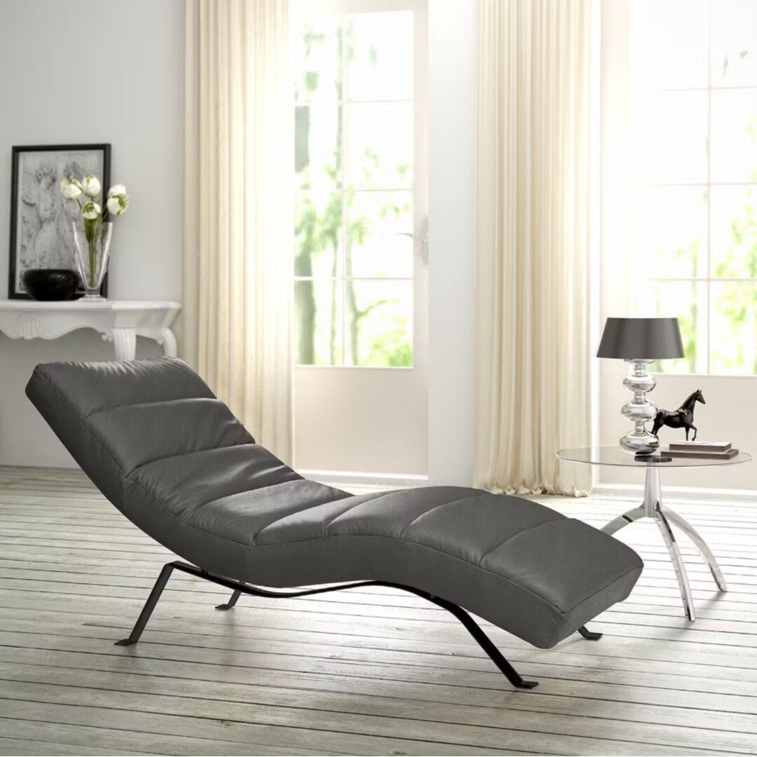 Brayden Studio SALISBURY Chaise Lounge in Genuine Leather with Adjustable Backrest Black/Grey 95cm H X 65cm W X 171cm L