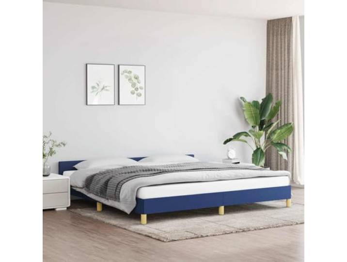 Strapazierfähiger Stoff Stabiler Lattenrost Bettgestell Blau 200x200 cm Bettgestell mit Kopfteil ohne Matratze Blau 200x200 cm Stoff Stabiler Bettrahmen mit Holzlatten Atmungsaktiv Schlafzimmer