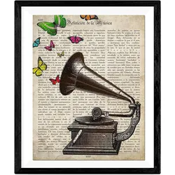 POSTER Vintage Grammophon Mit Schmetterlinge . 24X30cm Rahmenlos