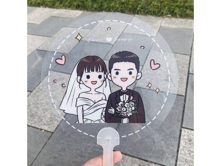 Éventail en PVC portable personnalisé avec logo ou design, fournitures de fête de mariage pour mariée et mariée