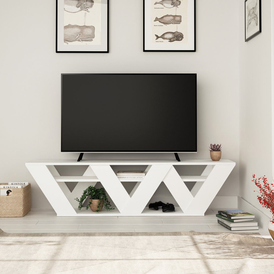 Hashtag Home Kirstin TV Stand for TVs up to 48"   Modern Entertainment Unit with V-Shaped Legs White 40cm H x 158cm W x 30cm D