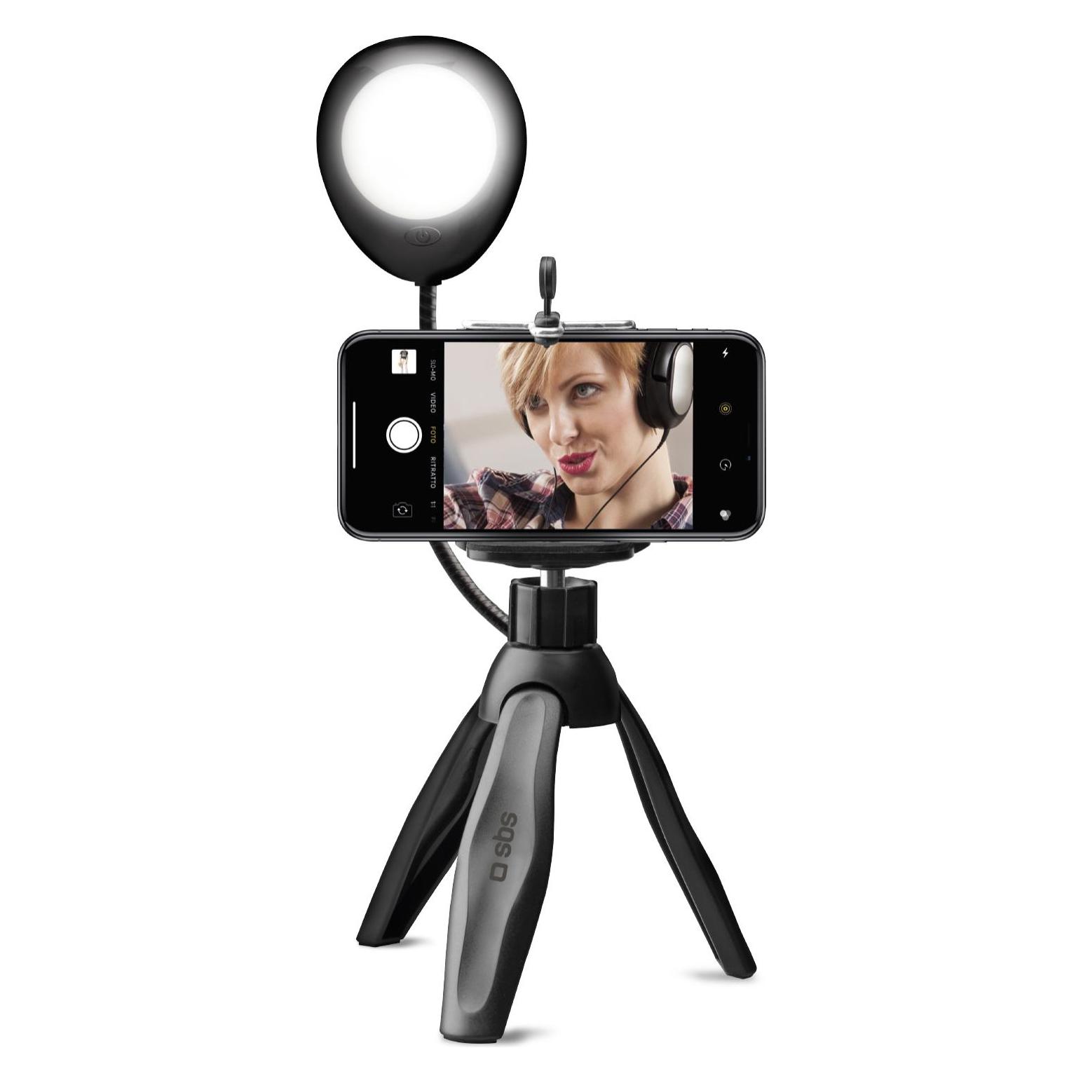 SBS Selfie-Stativ mit Licht schwarz (TESELFIERINGMINI)