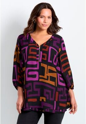 Plus Size Women's Meila Zip Top by Avenue in Plum Spice Geo (Size 22/24)