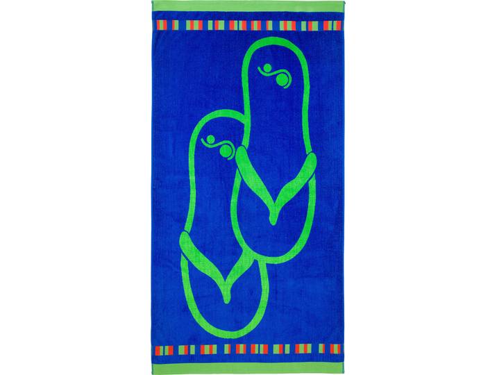 Strandtuch GÖZZE FlipFlop , grün (grün, blau), B:90cm L:180cm, Jacquard-Velours, Obermaterial: 100% Baumwolle, Handtücher, Strandtuch, Badetuch, mit Motiv, reine Baumwolle