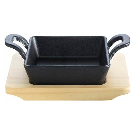 All'Grill Gusseisenpfännchen -quadratisch- mit 2 Griffen 14 x14 cm und Holzuntersetzer (43781580)