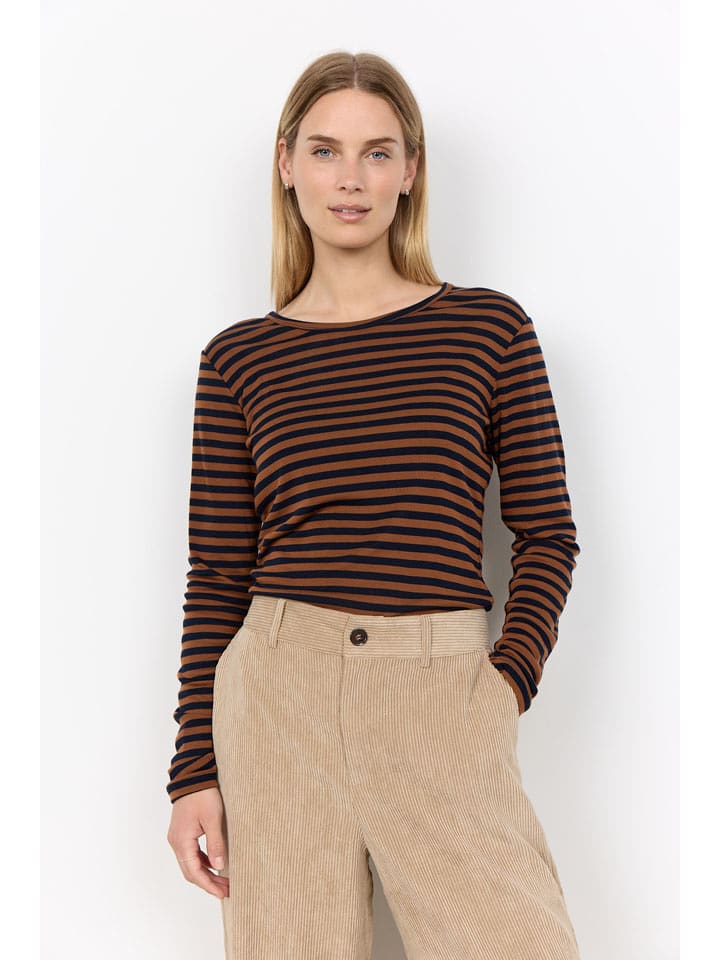 soyaconcept Longsleeve "Helle" in Braun/ Schwarz - S