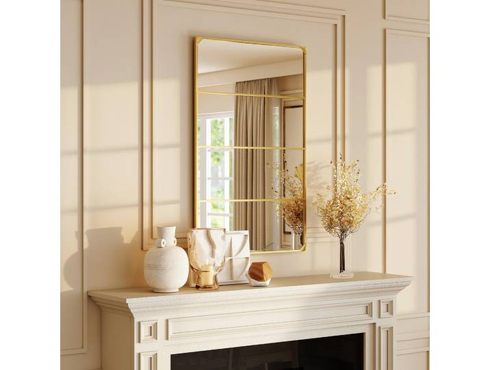HOMCOM Miroir Verrière Industriel Métal Doré 109x69cm