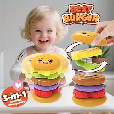 Inspire Curations Stack & Play Burger Toy Fine Motor Skills Stacking Game For Toddlers & Infants Stack & Play Burger Toy Fine Motor Skills Stacking Game For Toddlers & Infants