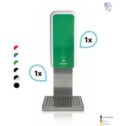 SET: Desinfektionsspender SENSOR, berührungslos Blanc Cosmos versch. Farben+Edelstahlhalterung mit Auffangschale