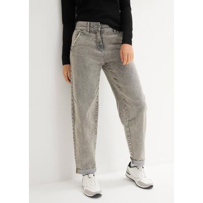 Boyfriend-Jeans BONPRIX, Damen, Gr. 46, N-Gr, grau (grau denim), Denim/Jeans, Obermaterial: 82% Baumwolle, 17% Polyester, 1% Elasthan, loose fit, Jeans, weites Bein, Loose Fit, mit bequemem Gummi am hinteren Bund