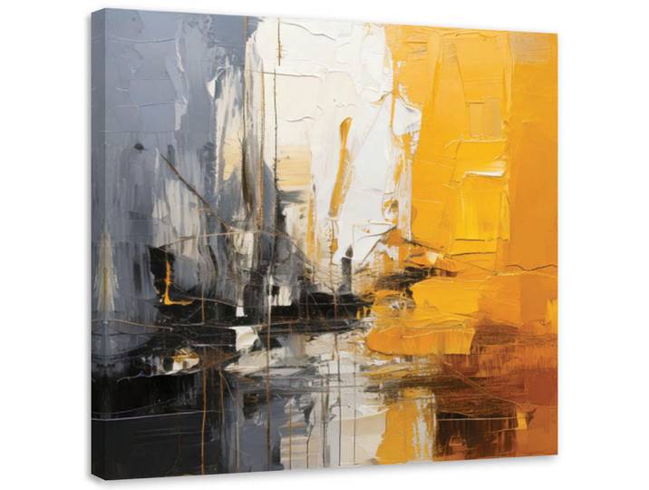 Feeby Leinwandbild Abstraktion Impasto Gelb 50x50cm, Goldfarben, Quadratisch, 50x50 cm, Bilder & Rahmen, Bilder, Leinwandbilder