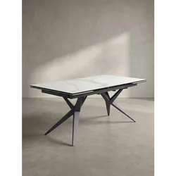 Esstisch Ausziehbar Keramik Glas Marmoroptik Groß, Weiß 180x95x76 cm