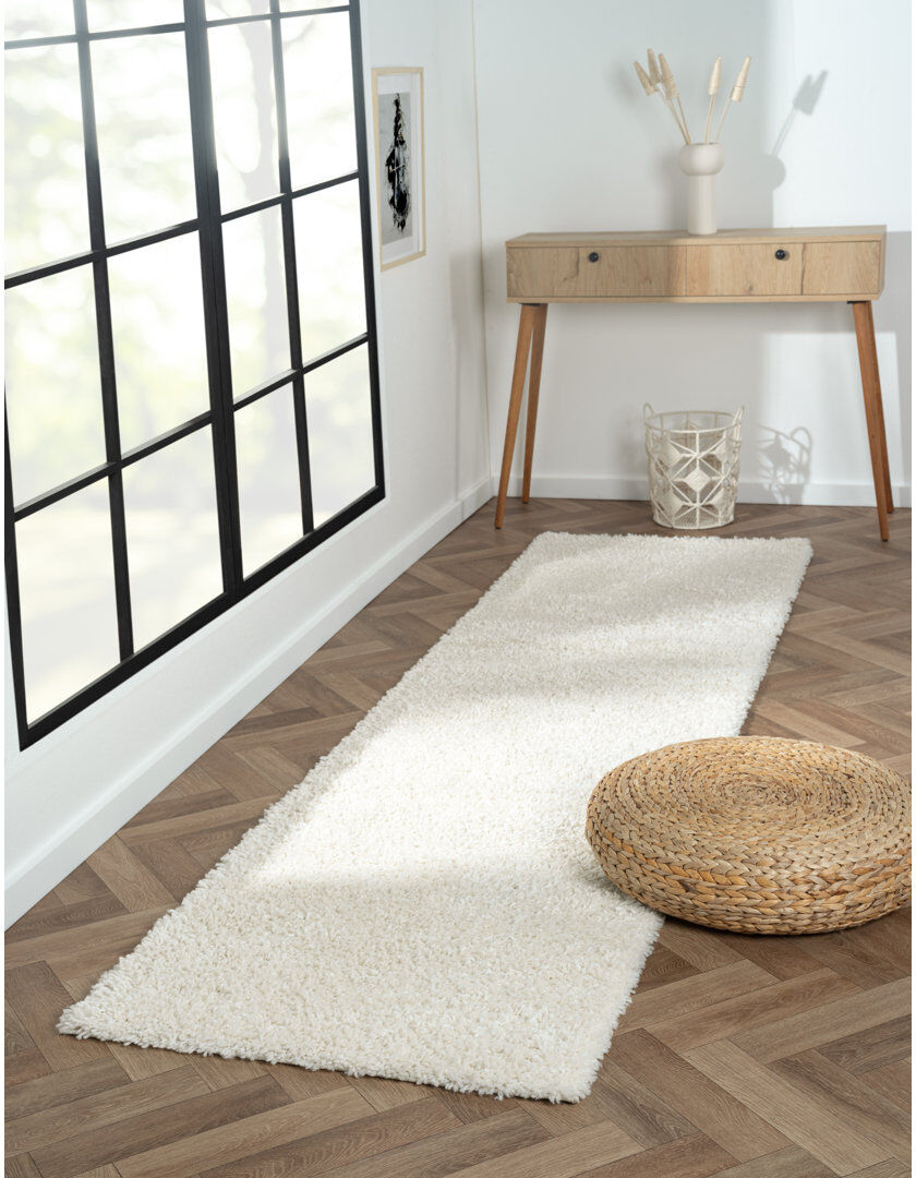 17 Stories Shaggy Lush cream Rug Cream Runner 80 x 300cm