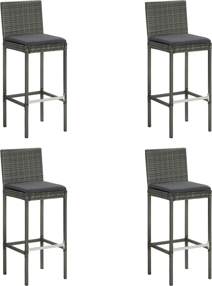 Garten-Barhocker mit Kissen 4 Stk. Grau Poly Rattan
