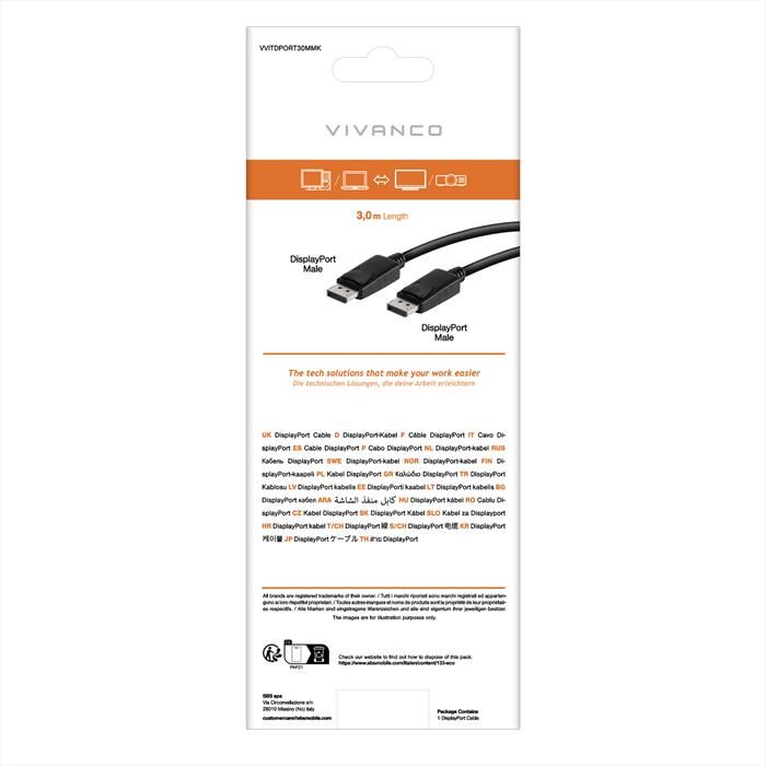 SBS Displayport Cavo Dp-pl.-dp.-pl. 3m-nero