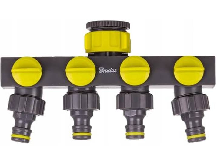 Bradas Waterverdeler 4-weg 4 ventielen 4-voudige verdeler voor tuinslang afsluitkraan slangverdeler LE-03033K 3461