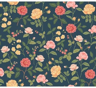 Rifle Paper Co.Roses Navy Wallpaper