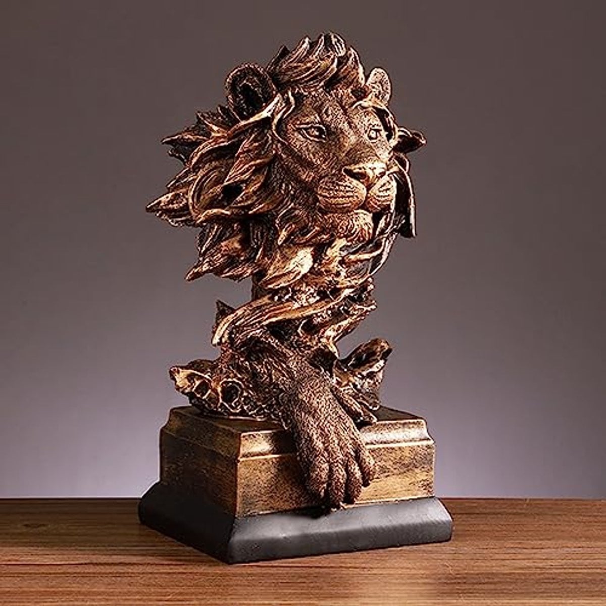 Realistische Leeuwenkop Sculptuur - 30 cm Houten Decoratie voor Woonkamer, Studie of Hal