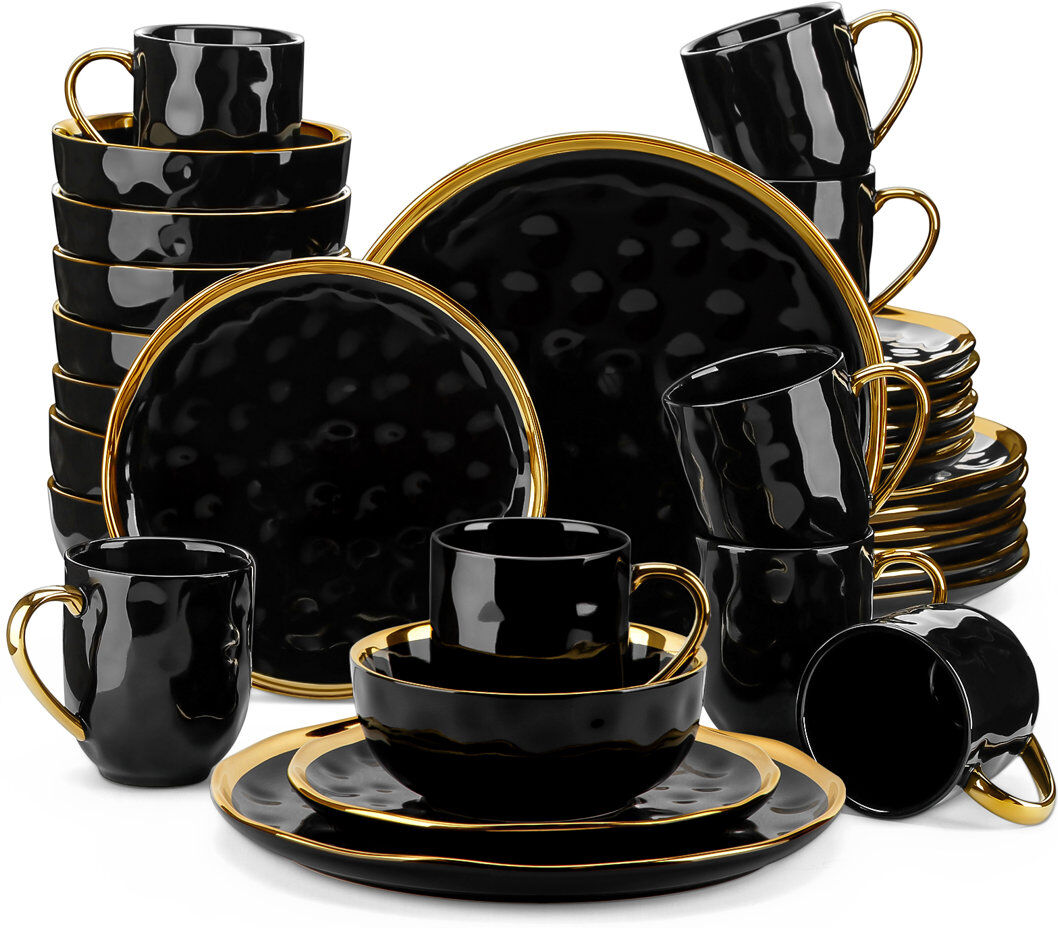 LOVECASA Ceramic Dinnerware Set 32 Piece - Service for 8 Black 32