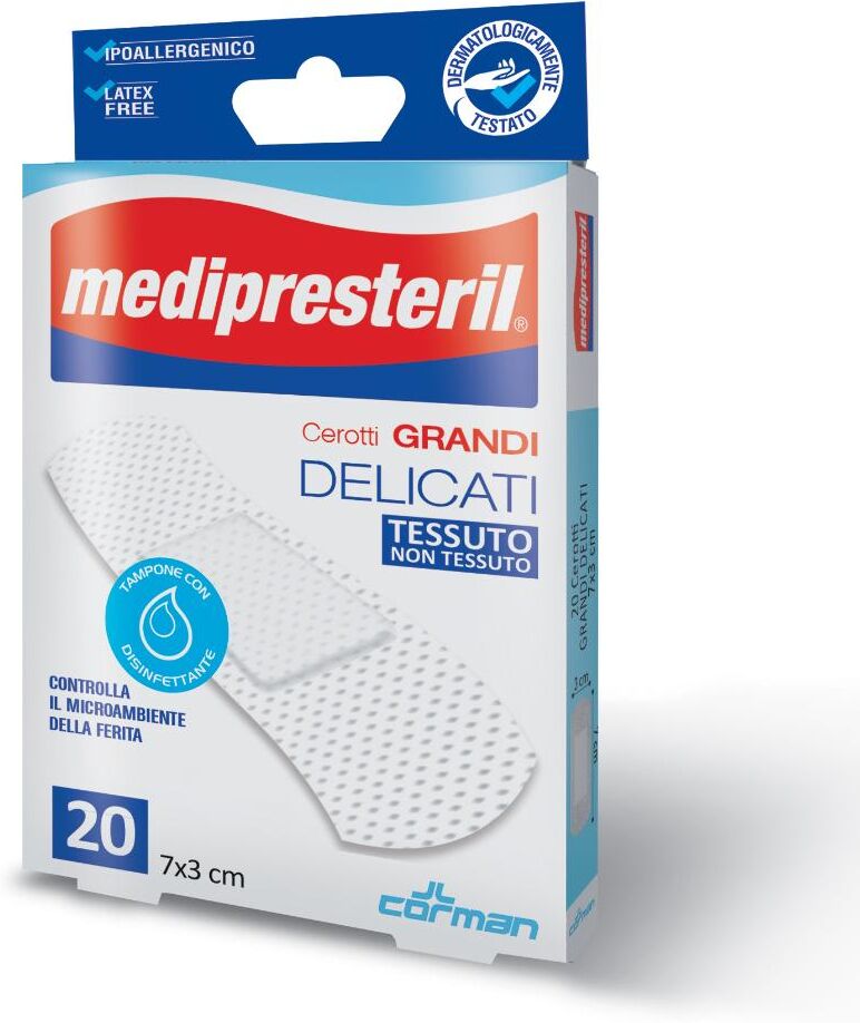 CORMAN SpA Medipresteril Cerotti Grandi Delicati 7x3cm 20 Pezzi - Protezione per Ferite Affidabile e Sicura