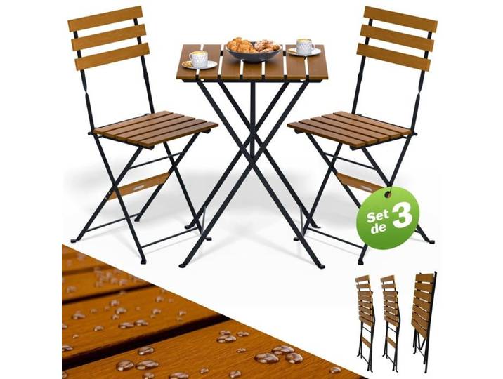 CASARIA® Set de meubles de balcon 1 table et 2 chaises pliable en bois d'Acacia ensemble extérieur salon de jardin terrasse