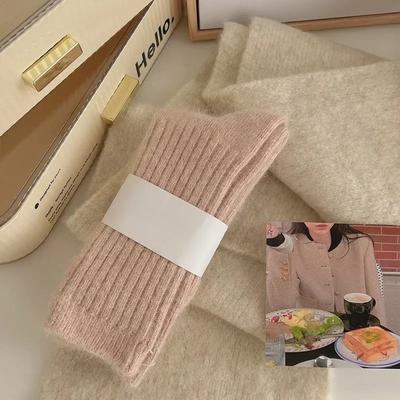 Winter Thick Warm Womens Cashmere Wool Socks Style Solid Color Thermal Fashion Socks For Ladies pink