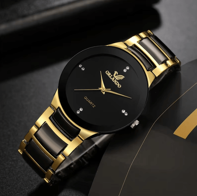 Uplift Curations Mens Black Steel Business Watch Analog Quartz Dress Wristwatch bronze