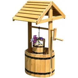POWERTEC GARDEN Pflanzgefäß mit Wunschbrunnen-Topf-Ornament aus Tannenholz, ca. 49 x 37,5 x 84 cm