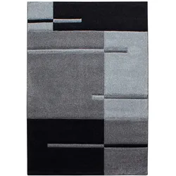 Carpetsale24 Teppich 120x170 cm – Kurzflor Konturenschnitt in Schwarz Grau – Kariertes Design, für Wohnzimmer, Schlafzimmer, Esszimmer