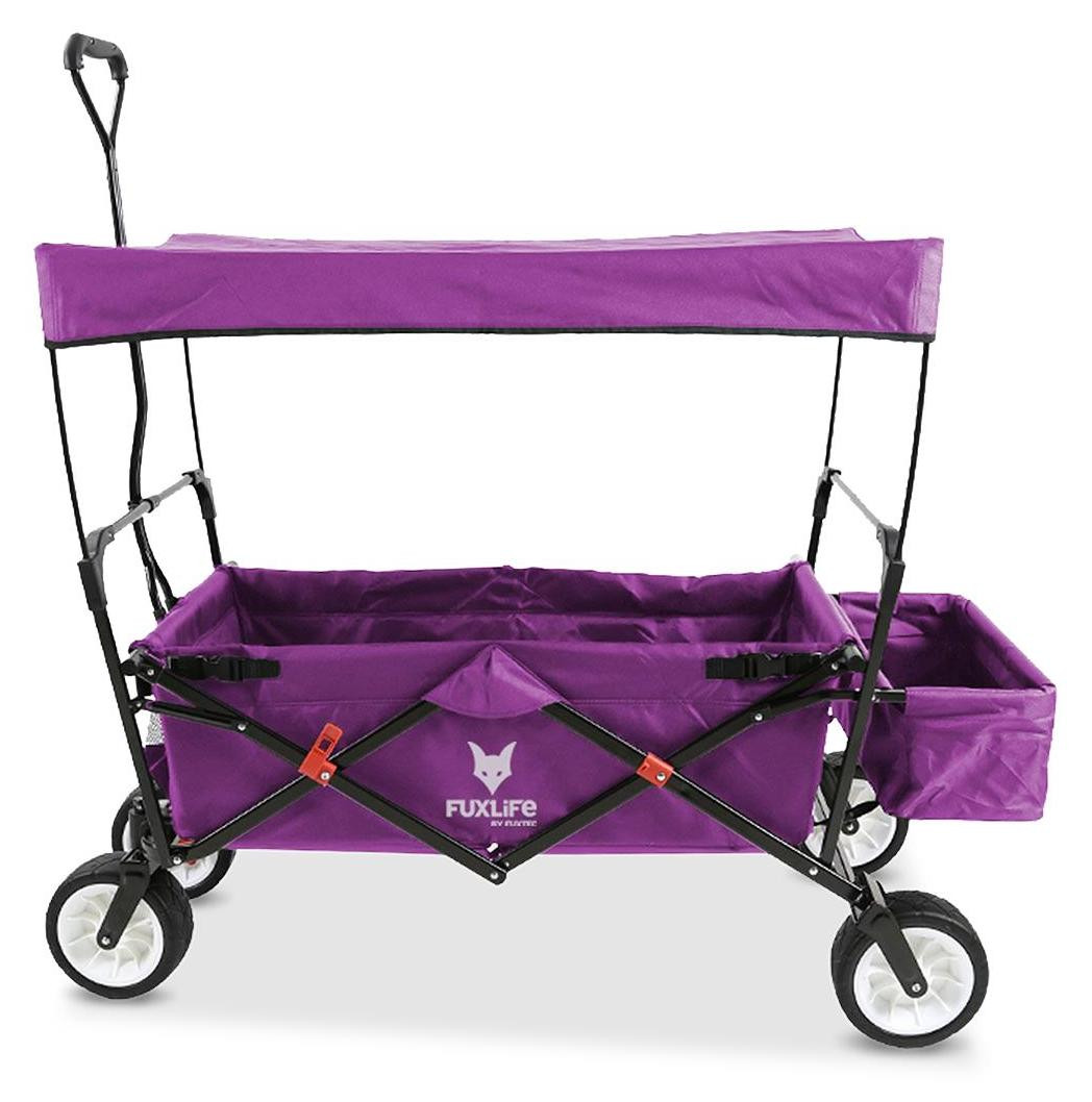 FUXTEC FUXLIFE bollewagen FX-CT350 in paars - Opvouwbare handwagen voor kinderen en bagage met zonnescherm en achterzak