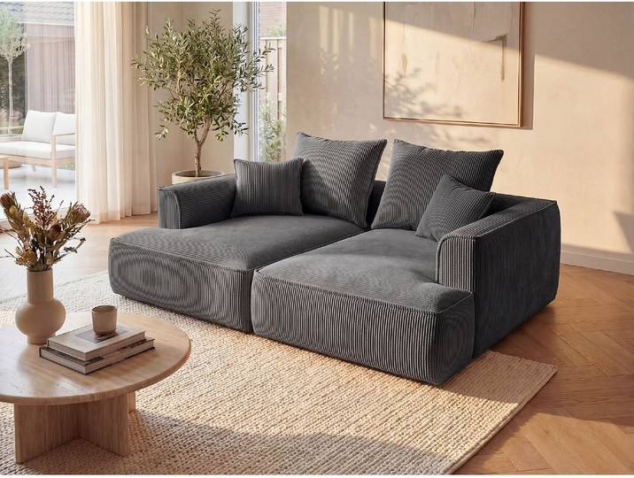 Sofa 3-Sitzer - tiefe Komfortsitzfläche - Cord - Anthrazitgrau - PINETA