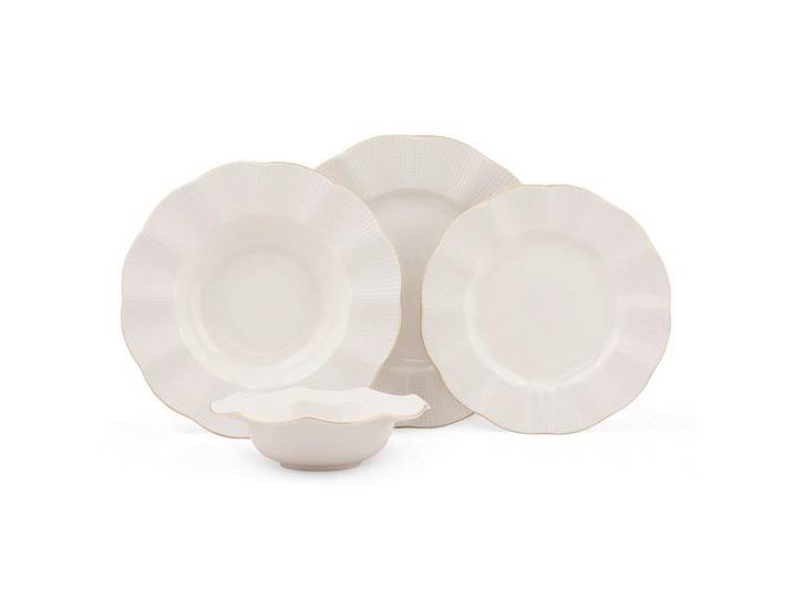 P & B Kombiservice, Creme, Gold, Keramik, 24-teilig, Struktur, 330 ml, Essen & Trinken, Geschirr, Geschirr-Sets, Kombiservice