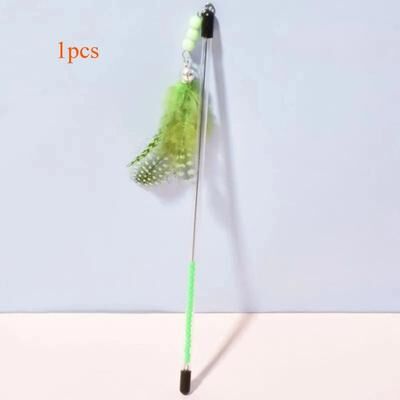 Inspired Finds 3 Piece Retractable Feather Wand Cat Toy Set For Interactive Play And Exercise green