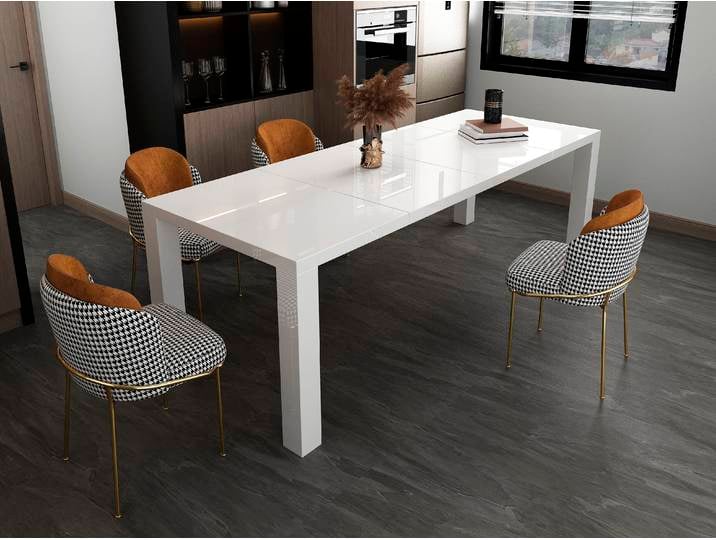 Esstisch SALESFEVER Stilvoller Tisch , weiß (weiß, weiß, weiß), B:120cm H:76cm T:80cm, Tische, Rechteckiger Esstisch Esstisch, hochglanz lackiert, ausziehbar