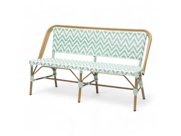 Banquette de terrasse ALMA - Tressage vert clair et blanc