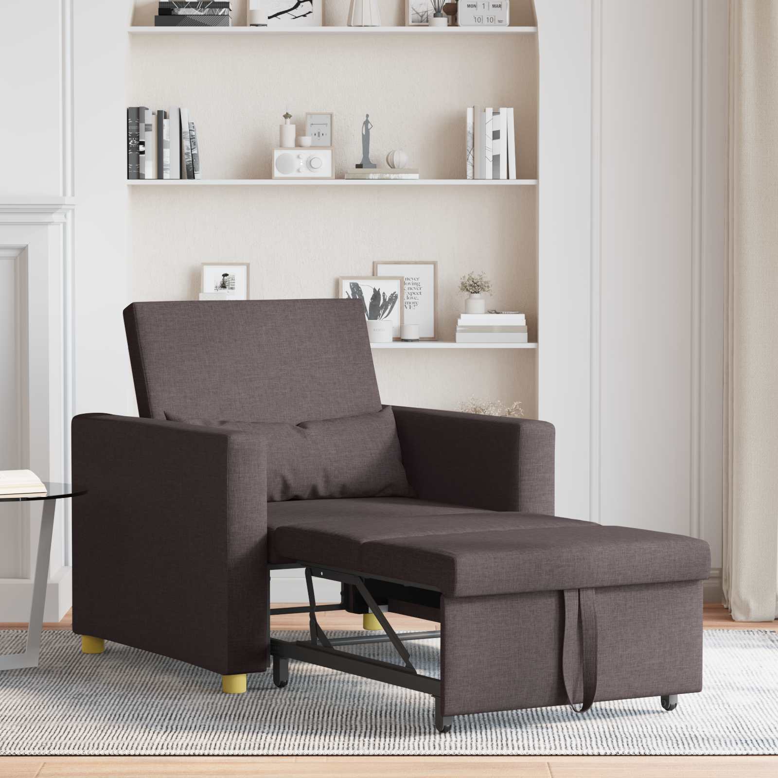 vidaXL Pull out Sofa Bed Single Marron foncé tissu