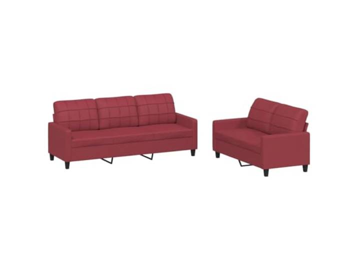 Todiikf 2-TLG Sofagarnitur Weinrot Kunstleder 2er & 3er Couch Set Stilvolle Polstergarnitur fürs Wohnzimmer mit bequem gepolsterten Kissen und stabiler Rahmenkonstruktion aus Metall.