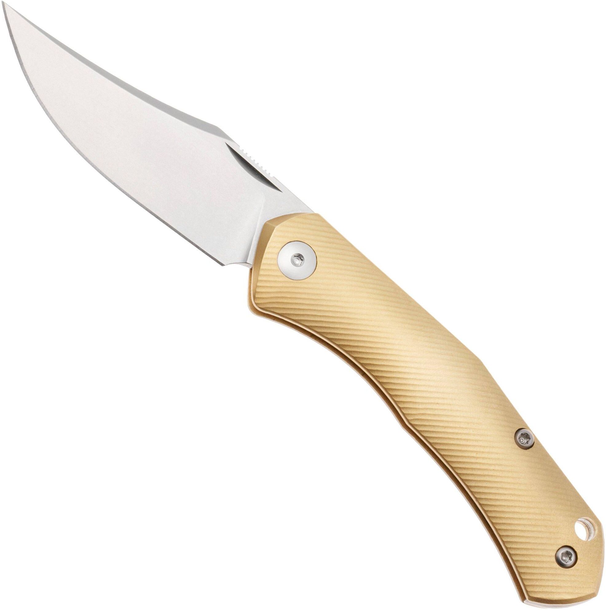 GiantMouse ACE Jutland JUTLAND-SJ-BRASS, Stonewashed CPM S90V, Milled Brass coltello da tasca, Ansø e Voxnaes design