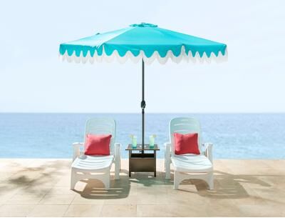 9 Ft. Tilt-N-Crank Umbrella With Fringe by BrylaneHome in Breeze