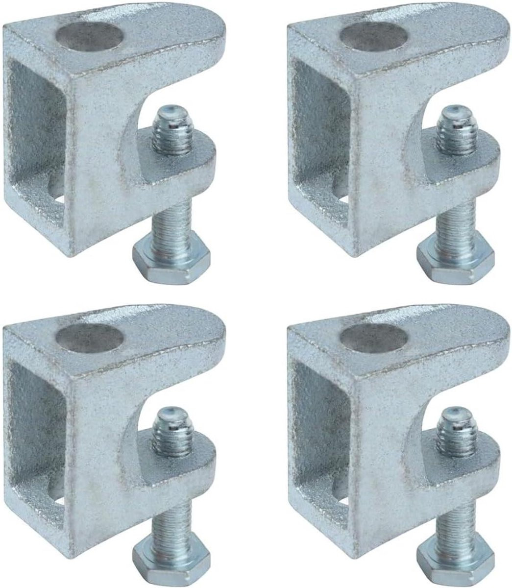 Set van 4 universele I-balkklemmen van smeedbaar gietijzer, 25 mm, zilver