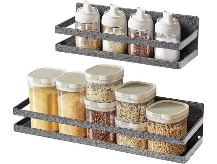Uten Lot de 2 Étagère à Épices Magnétique Étagère à Épices Magnétique Pour Réfrigérateur Étagère à Épices Murale – Gris