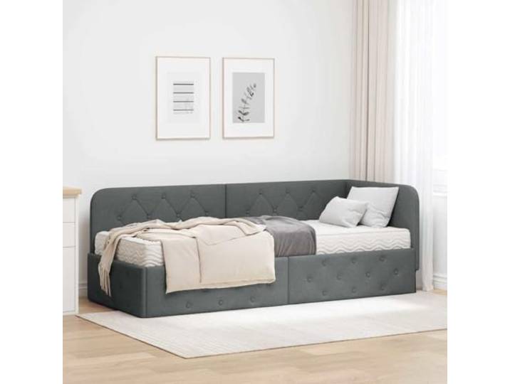 RJPLMFV Eckbettgestell, Dunkelgrau, 80 x 200 cm, Stoff Mit Schaumstoffmatratze, Kopfteil wendbar, widerstandsfähiges Sperrholz, pflegeleicht