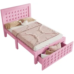 Einzelbett 90x200 Stauraumbett Lattenrost Blockdesign Massivholz MDF Kreatives Bett Rosa Stabil Sicherheit