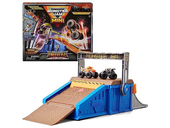 Monster Jam Mini - Freestyle Flip Arena-speelset en opslag met 2 Monster Jam-minitrucks