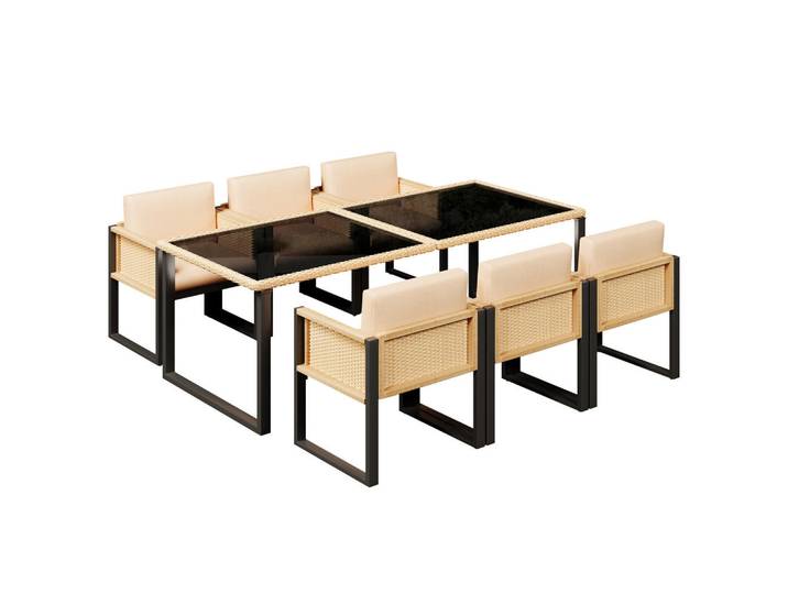 Stilvora Gartenlounge-Set 6-Personen-Garten-Essgruppe mit Sesseln Rattan abnehmbar und waschbar, Braun, Metall, 7, Gartenmöbel, Gartengarnituren, Gartenmöbel-Sets
