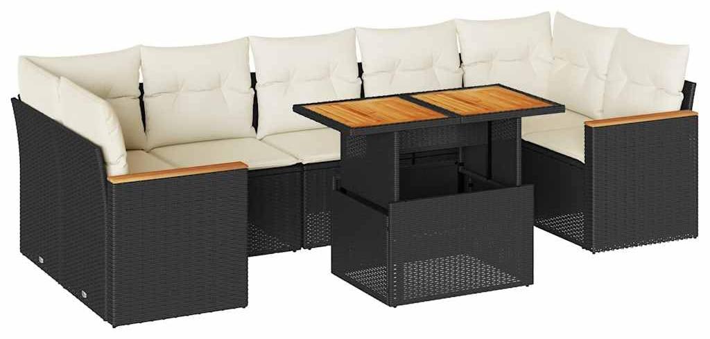 Loungeset, 8-teilig - Schwarz, aus Polyratan - 8 Sitzplätze