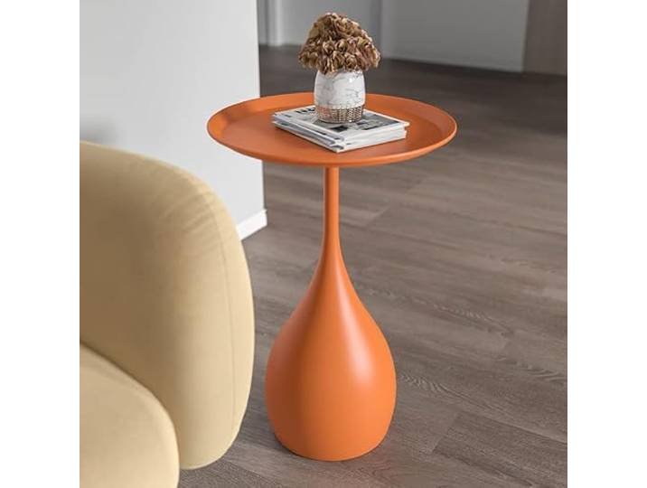 CHAOHAOKE Moderner runder Metall-Beistelltisch mit Tablett – Kleiner Sofatisch/Nachttisch für Wohnzimmer & Schlafzimmer, Einfache Montage, Orange