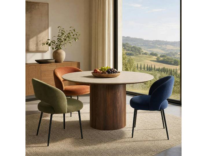 Table À Manger Ronde En Céramique Aspect Travertin Ø140 Prato