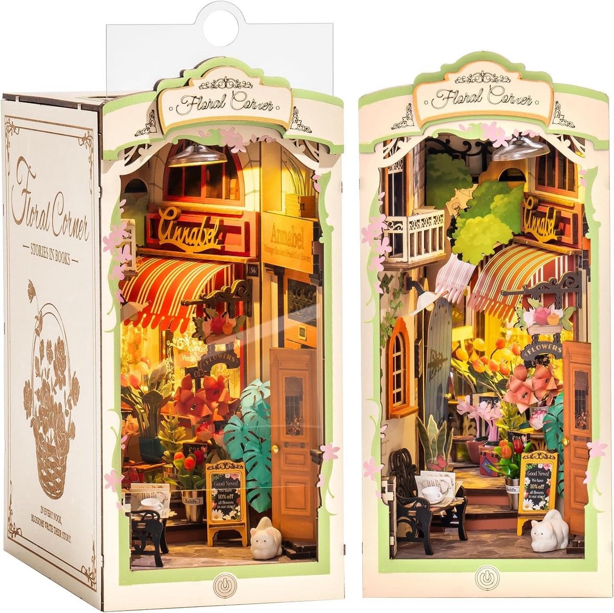 Boekhoekset voor Volwassenen met Bloementhema - DIY Miniatuurhuis, 3D Houten Puzzel en Boeksteun